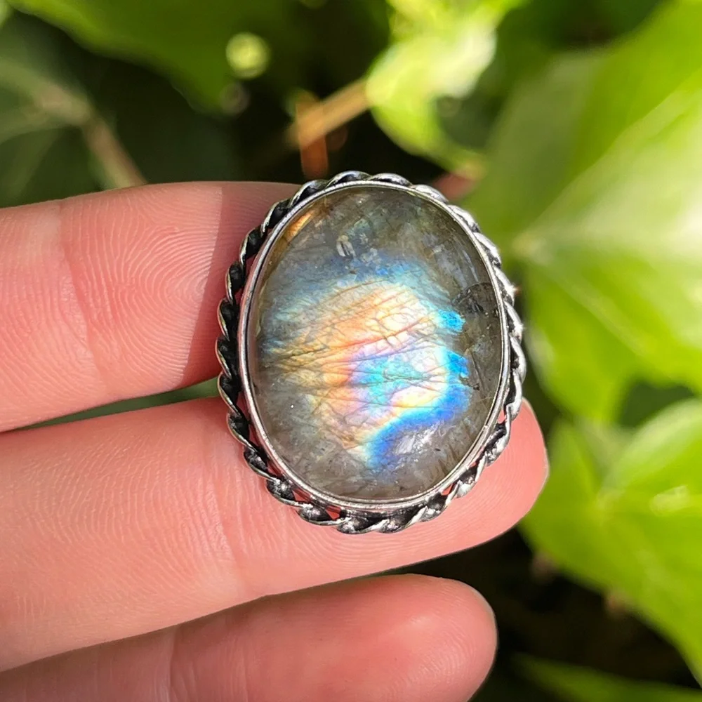 Size 6.75 926 silver plated labradorite ring‎